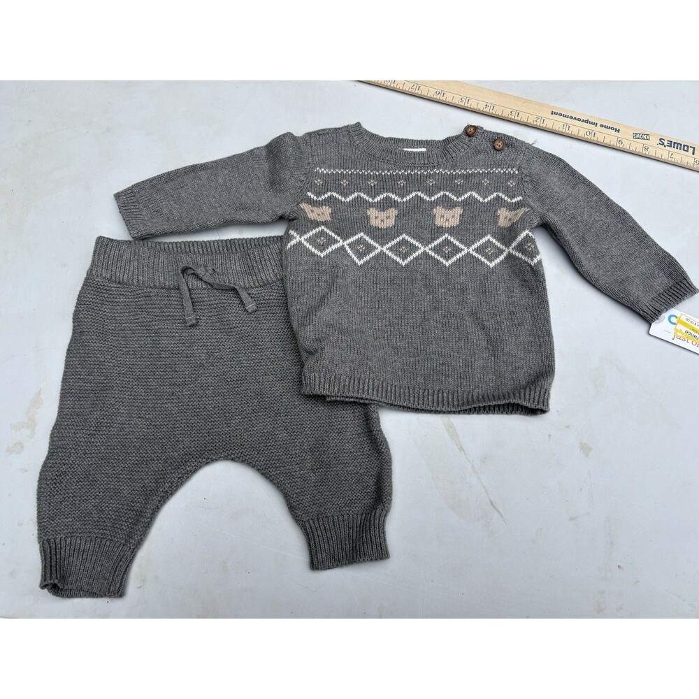 Carter’s Unisex Baby Knit Teddy Bear Sweater and Pants Set - Gray Newborn NWT